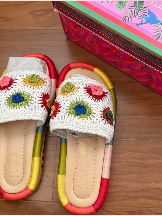 FARM Rio Shoes - Farm Rio Crochet Flower Slide Sandals Size 10 Rainbow Platform Resort Boho NIB